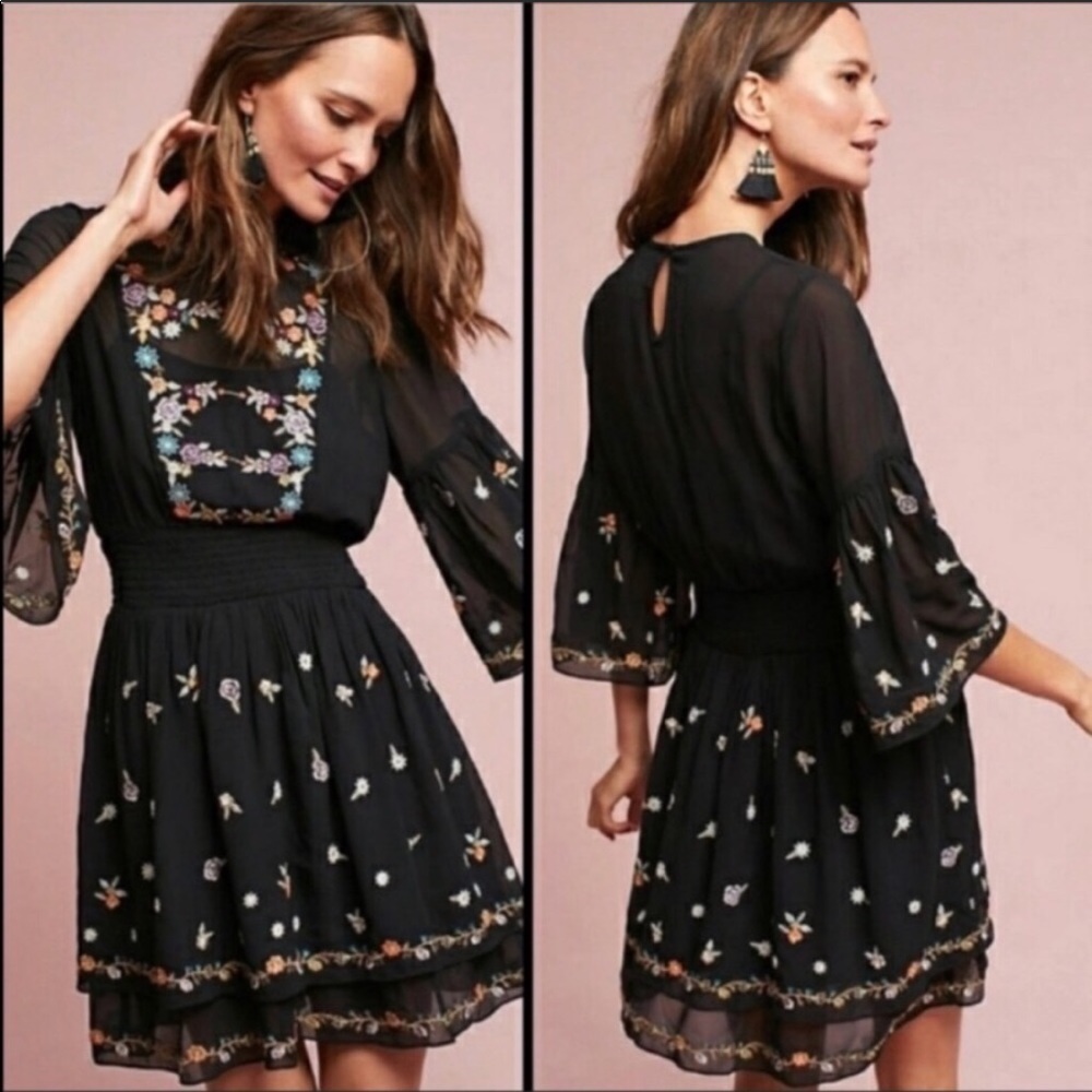 Anthro Maeve Anfisa Embroidered Floral Dress sz 8